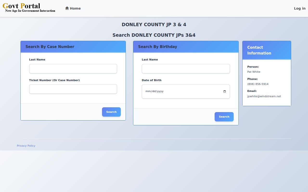 Donley County traffic warrant context, JP 3 and 4 ticket search screen