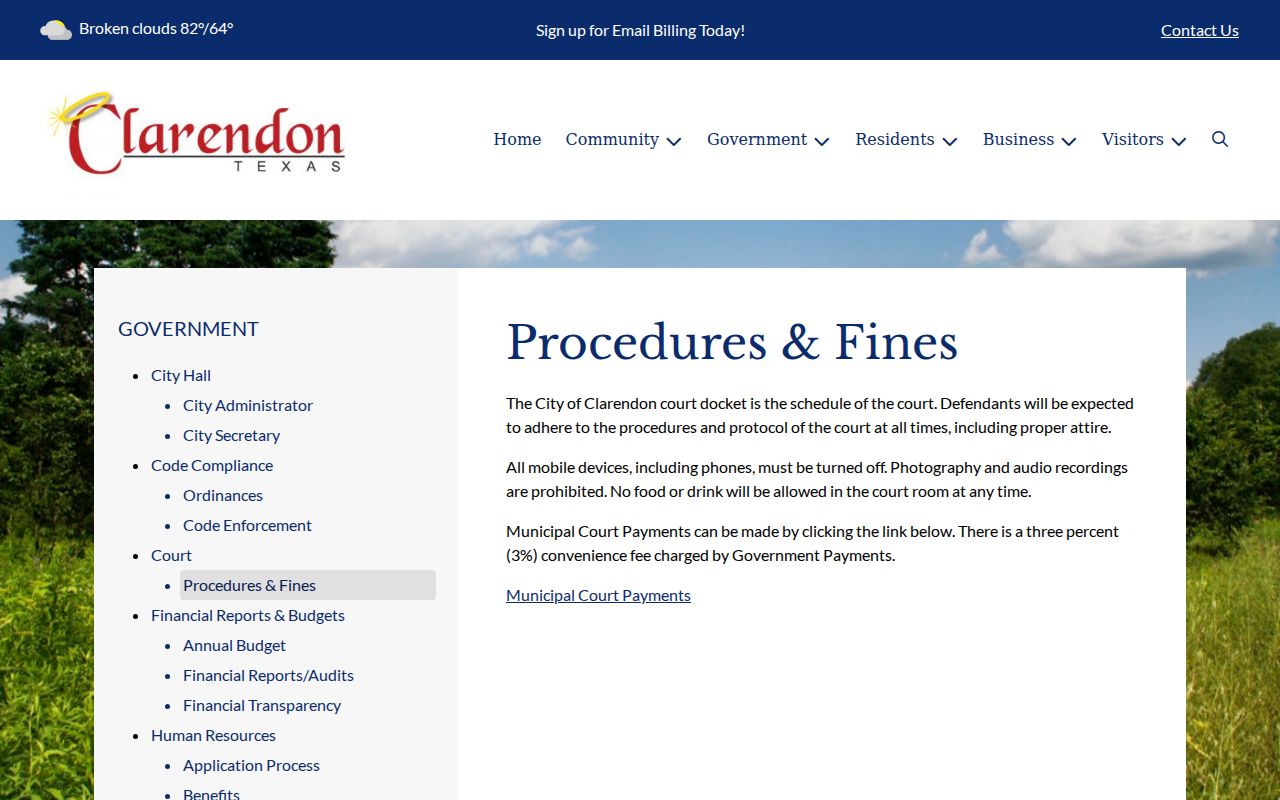 Clarendon warrant records context, municipal courtroom procedures notice