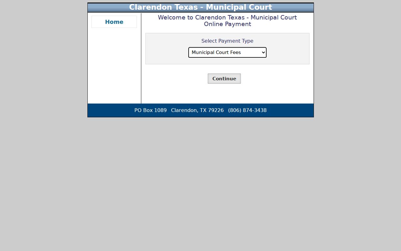 Clarendon warrant records context, official Government Payments portal landing screen