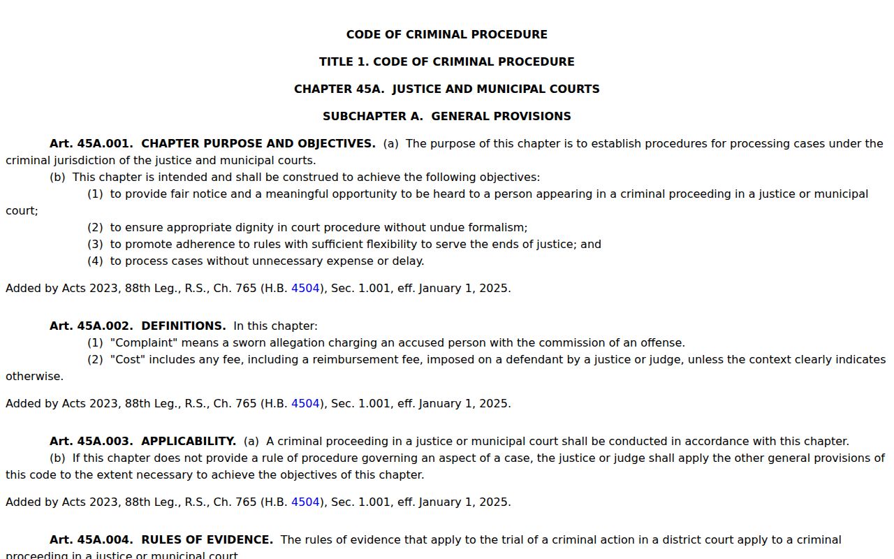 Donley County bench warrant context, Texas Chapter 45A court process